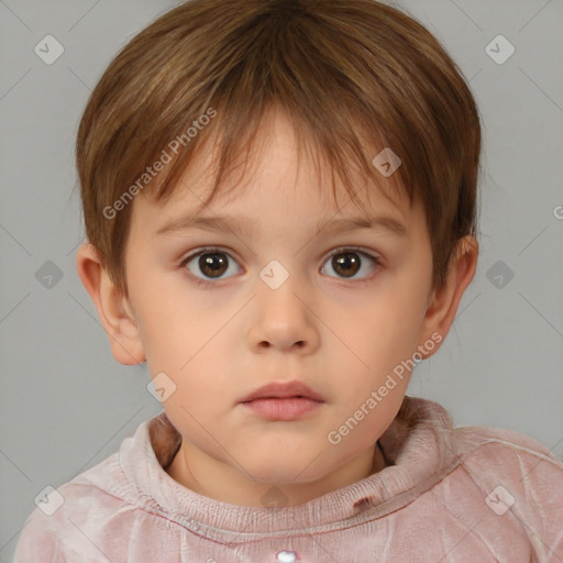 Neutral white child female with short  brown hair and brown eyes