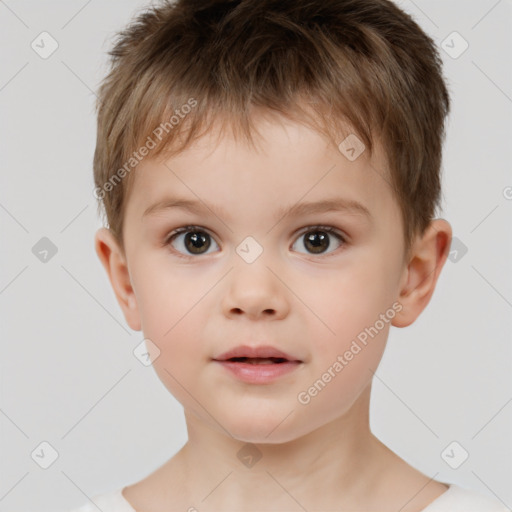 Neutral white child male with short  brown hair and brown eyes