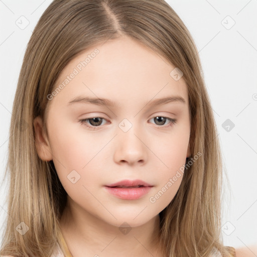 Neutral white child female with long  brown hair and brown eyes