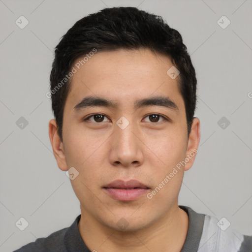 Neutral asian young-adult male with short  black hair and brown eyes