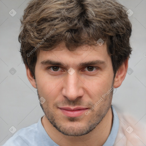 Neutral white adult male with short  brown hair and brown eyes