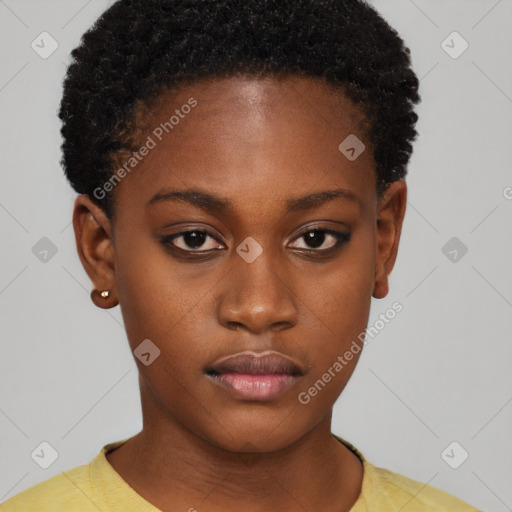 Neutral black young-adult female with short  brown hair and brown eyes