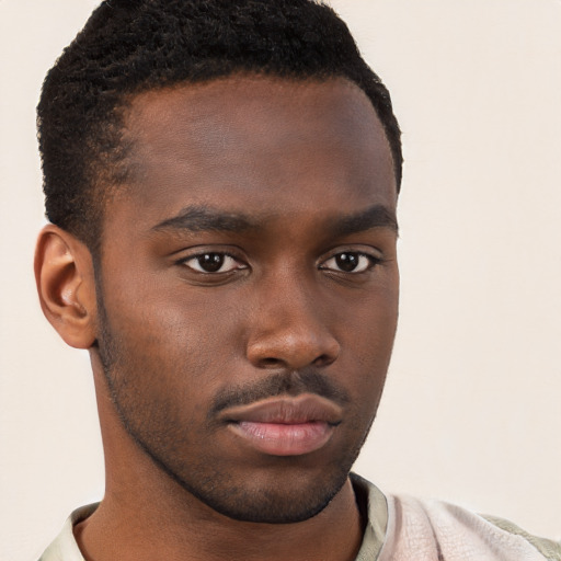 Neutral black young-adult male with short  brown hair and brown eyes