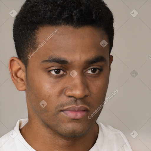Neutral black young-adult male with short  brown hair and brown eyes