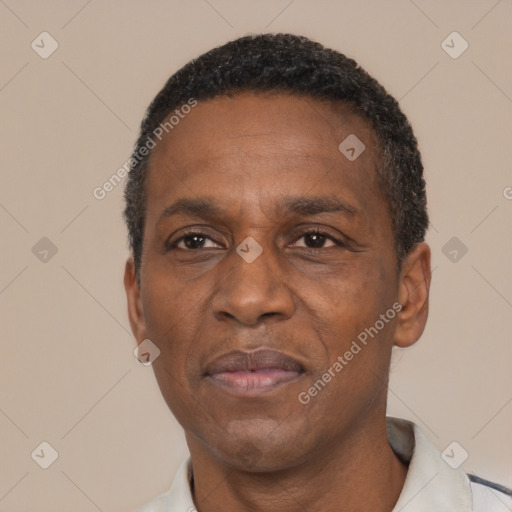 Neutral latino adult male with short  black hair and brown eyes