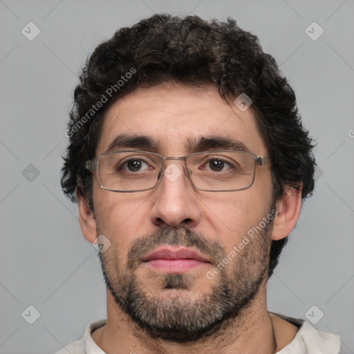 Neutral white adult male with short  brown hair and brown eyes