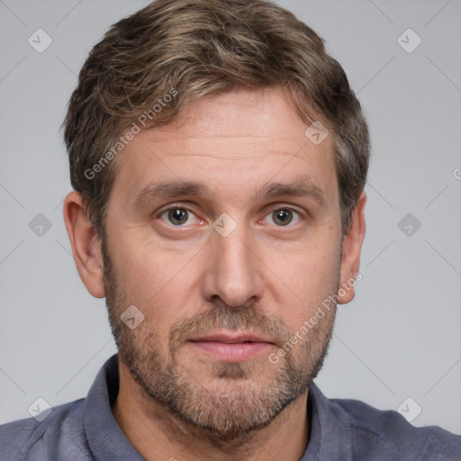 Neutral white adult male with short  brown hair and brown eyes