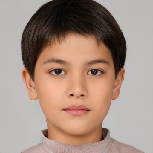 Neutral asian child male with short  brown hair and brown eyes