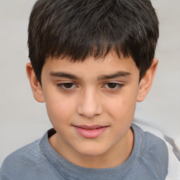 Joyful white child male with short  brown hair and brown eyes