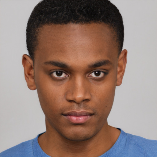 Neutral black young-adult male with short  brown hair and brown eyes