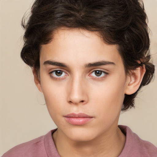 Neutral white child female with medium  brown hair and brown eyes