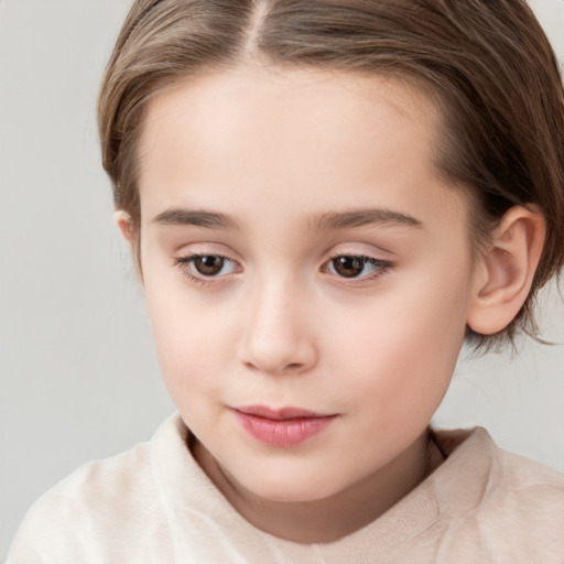 Neutral white child female with medium  brown hair and brown eyes