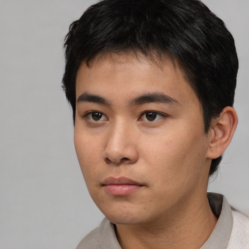 Neutral asian young-adult male with short  black hair and brown eyes