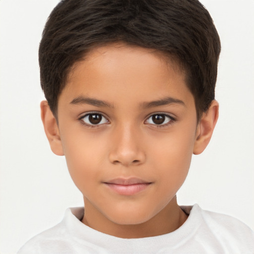 Joyful white child female with short  brown hair and brown eyes