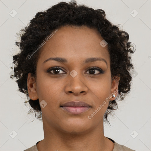 Neutral black young-adult female with short  brown hair and brown eyes