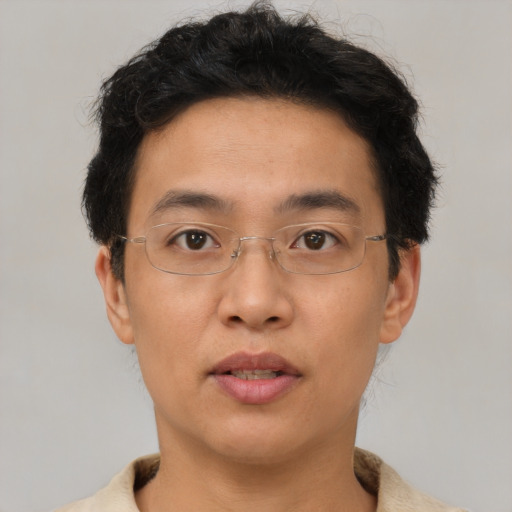 Neutral asian young-adult male with short  brown hair and brown eyes