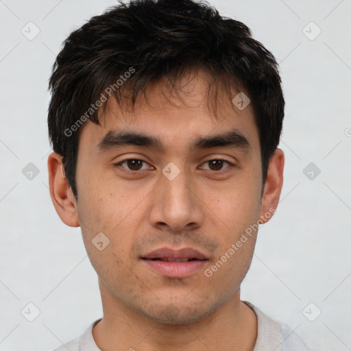 Neutral asian young-adult male with short  black hair and brown eyes