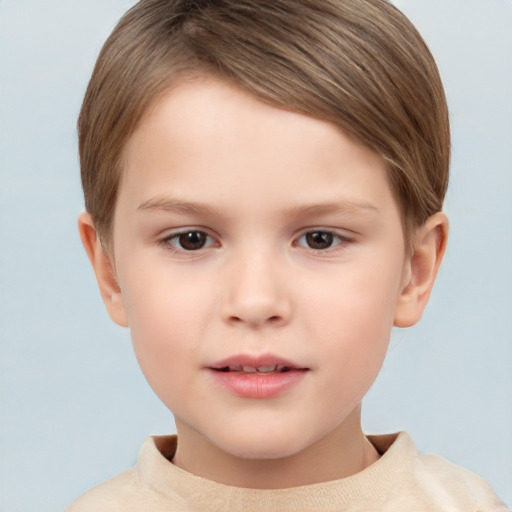 Neutral white child female with short  brown hair and brown eyes