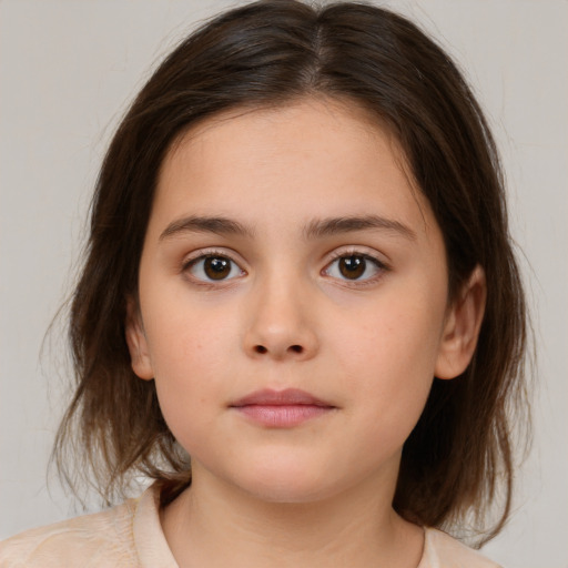 Neutral white child female with medium  brown hair and brown eyes