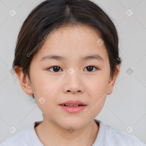 Neutral white child female with medium  brown hair and brown eyes