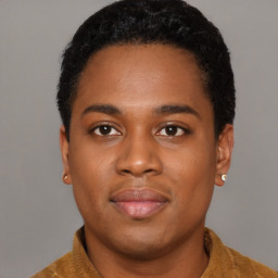 Neutral black young-adult male with short  brown hair and brown eyes