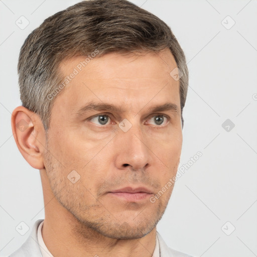 Neutral white adult male with short  brown hair and brown eyes