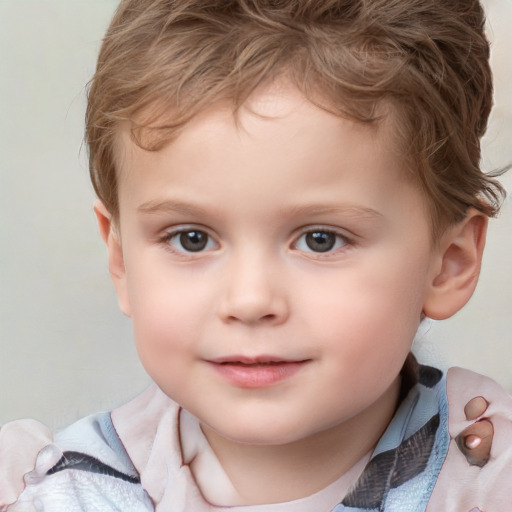 Joyful white child male with short  brown hair and brown eyes