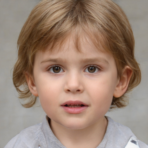 Neutral white child female with medium  brown hair and grey eyes