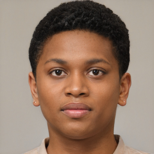 Neutral black young-adult male with short  brown hair and brown eyes
