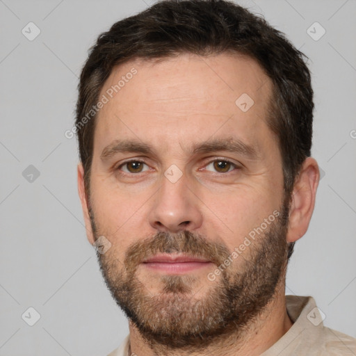 Neutral white adult male with short  brown hair and brown eyes