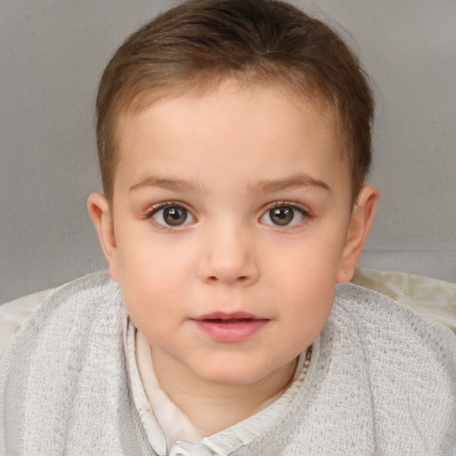 Neutral white child female with short  brown hair and blue eyes