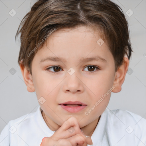 Neutral white child female with short  brown hair and brown eyes