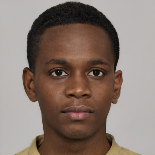 Neutral black young-adult male with short  brown hair and brown eyes