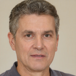 Neutral white middle-aged male with short  brown hair and brown eyes