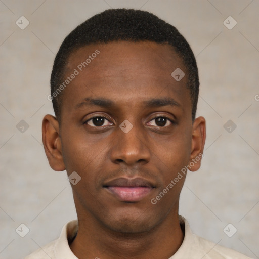 Neutral black young-adult male with short  brown hair and brown eyes