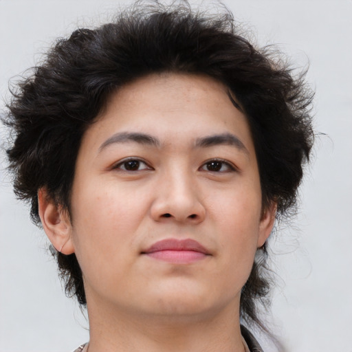 Neutral asian young-adult female with medium  brown hair and brown eyes