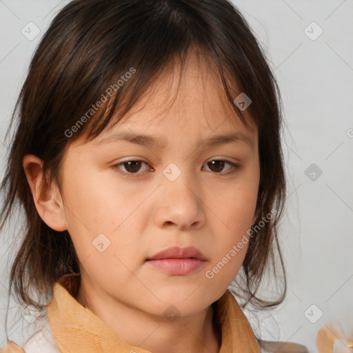 Neutral white child female with medium  brown hair and brown eyes