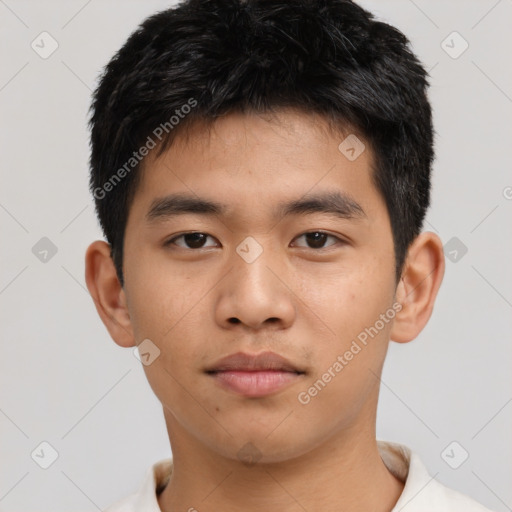 Neutral asian young-adult male with short  black hair and brown eyes