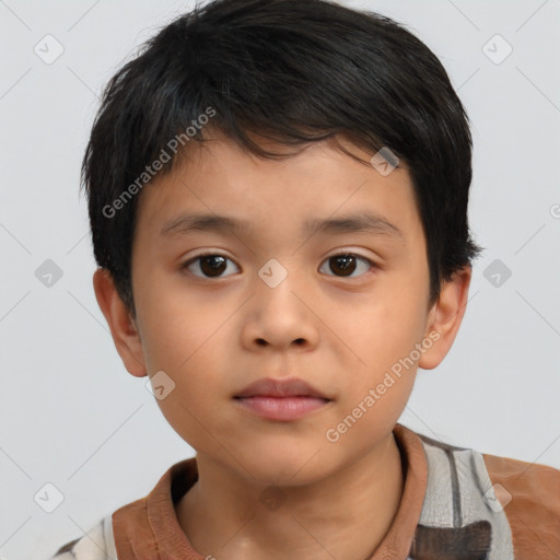 Neutral asian child male with short  brown hair and brown eyes