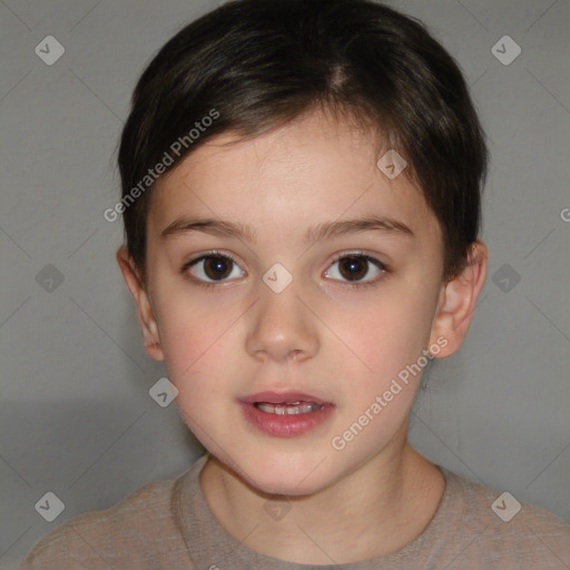 Neutral white child female with short  brown hair and brown eyes