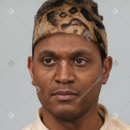 Neutral latino young-adult male with short  brown hair and brown eyes