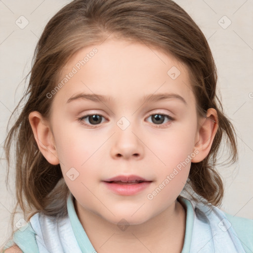 Neutral white child female with medium  brown hair and brown eyes