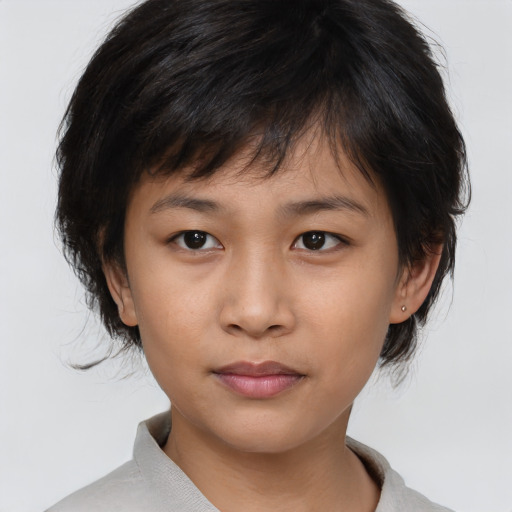 Neutral asian young-adult female with medium  brown hair and brown eyes