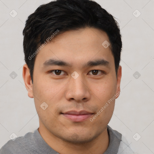 Neutral asian young-adult male with short  black hair and brown eyes