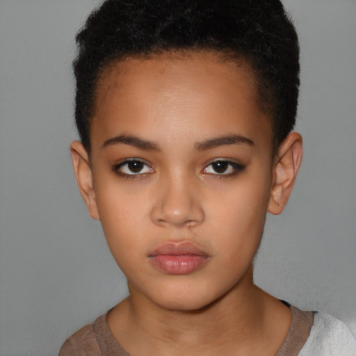 Neutral black young-adult female with short  brown hair and brown eyes