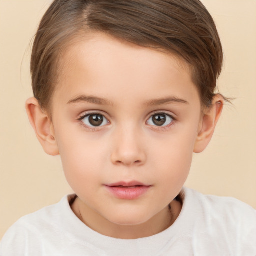 Neutral white child female with short  brown hair and brown eyes