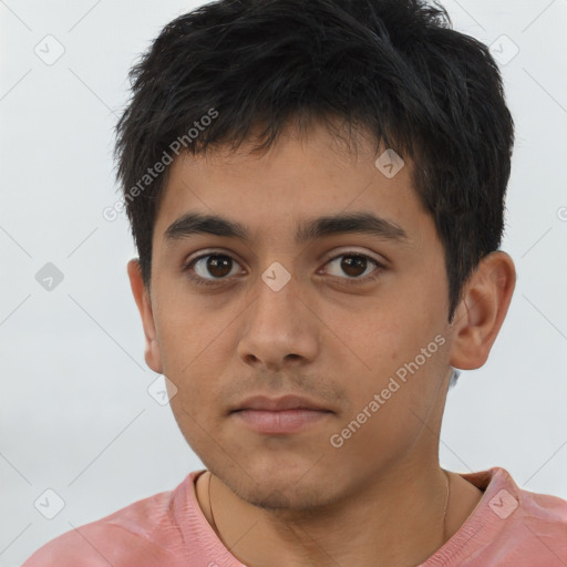 Neutral asian young-adult male with short  brown hair and brown eyes