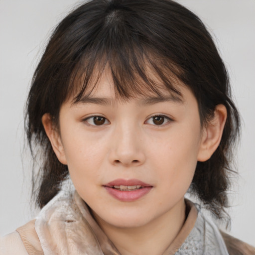 Neutral white child female with medium  brown hair and brown eyes