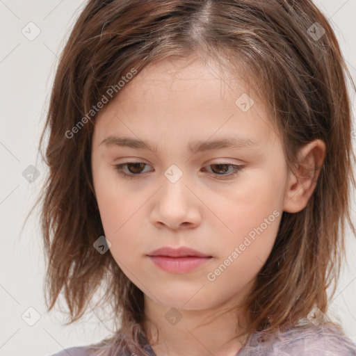 Neutral white child female with medium  brown hair and brown eyes