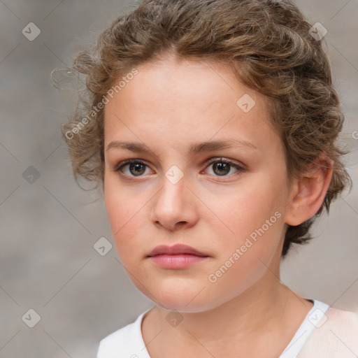 Neutral white child female with medium  brown hair and brown eyes